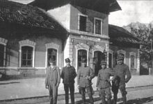 Der Bahnhof von Thörl mit italienischer Ortsbezeichnung „Porticina“ im Jahr 1919. © Archiv der Marktgemeinde Arnoldstein